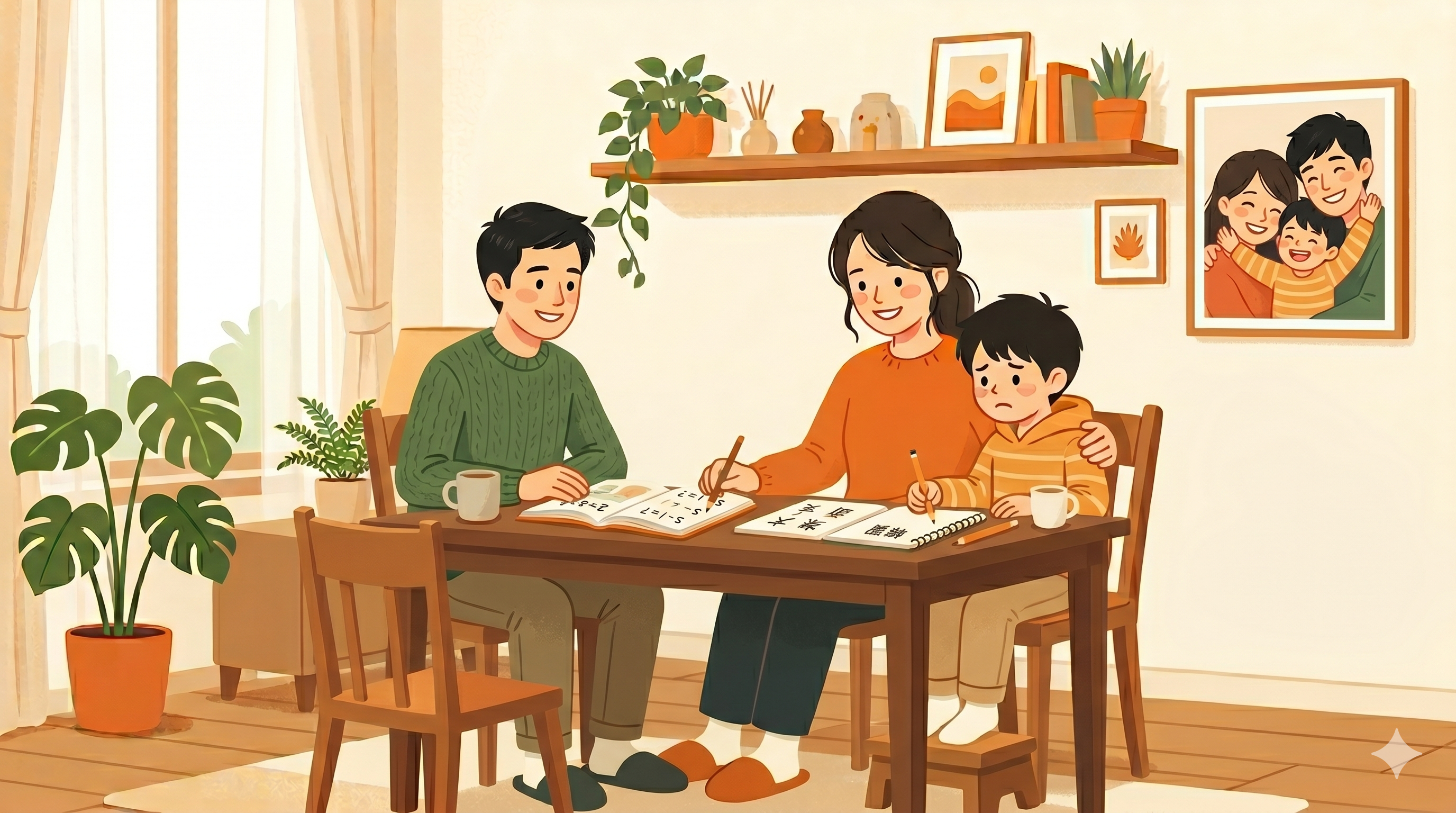 勉強を楽しむ親子